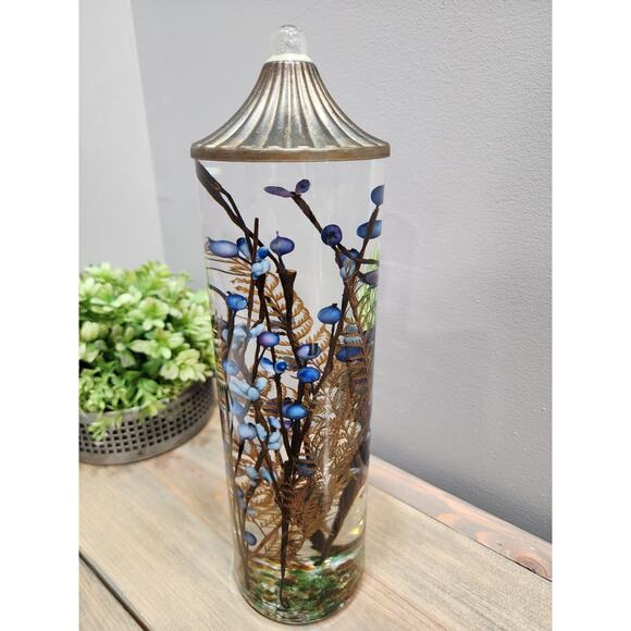 White River Blue FLORAL CYLINDER Lifetime Oil Candle 12.5" x 3.5" - Picture 5 of 12
